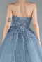 Robe De Fiançailles Grande Taille Longue Bleu Fumé ABU4453