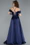 Robe de Soirée Longue Satin Bleu Marine ABU4703