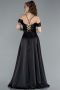 Robe de Soirée Longue Satin Noir ABU4703