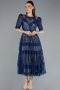 Tenue De Soirée Dantelle Midi Bleu Marine ABK1388