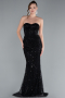 Robe De Soirée Grande Taille Longue Perlé Noir ABU5010