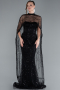 Robe De Soirée Grande Taille Longue Perlé Noir ABU5010