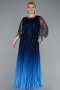 Robe De Soirée Grande Taille Mousseline Longue Bleu Marine ABU4633
