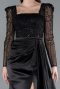 Robe de Soirée Longue Satin Noir ABU4781