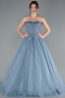 Robe De Soirée De Créateur Longue Bleu Fumé ABU4431