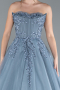 Robe De Soirée De Créateur Longue Bleu Fumé ABU4431