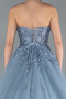 Robe De Soirée De Créateur Longue Bleu Fumé ABU4431