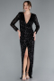 Robe de Soirée Longue Squameuse Noir ABU4763