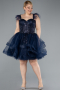 Robe De Fiançailles Grande Taille Courte Bleu Marine ABK2087