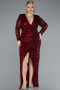 Robe de Soirée Grande Taille Longue Squameuse Rouge Bordeaux ABU4764