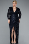 Robe de Soirée Grande Taille Longue Squameuse Bleu Marine ABU4764