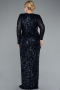 Robe de Soirée Grande Taille Longue Squameuse Bleu Marine ABU4764