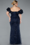 Robe De Fiançailles Grande Taille Longue Perlé Bleu Marine ABU4788