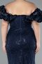 Robe De Fiançailles Grande Taille Longue Perlé Bleu Marine ABU4788