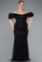 Robe De Fiançailles Grande Taille Longue Perlé Noir ABU4788