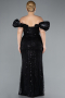 Robe De Fiançailles Grande Taille Longue Perlé Noir ABU4788