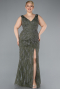 Robe De Soirée Grande Taille Longue Kaki ABU4717