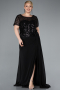 Robe De Soirée Grande Taille Longue Mousseline Noir ABU4806