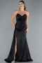 Robe de Soirée Longue Satin Noir ABU4841