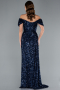 Robe de Soirée Longue Squameuse Bleu Marine ABU4843