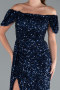 Robe de Soirée Longue Squameuse Bleu Marine ABU4843