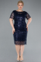 Robe De Invitation Grande Taille Midi Perlé Bleu Marine ABK2330