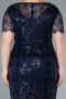 Robe De Invitation Grande Taille Midi Perlé Bleu Marine ABK2330