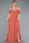 Robe De Soirée Grande Taille Mousseline Longue Pêche ABU3738