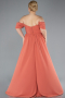 Robe De Soirée Grande Taille Mousseline Longue Pêche ABU3738
