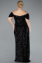 Robe De Soirée Grande Taille Longue Squameuse Noir ABU4863