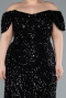 Robe De Soirée Grande Taille Longue Squameuse Noir ABU4863