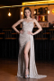 Robe de Soirée Longue Perlé Beige ABU4871
