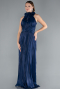 Robe de Soirée Longue Mousseline Bleu Marine ABU4811