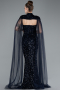 Robe de Soirée Longue Squameuse Bleu Marine ABU4910