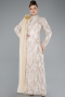 Tenue de Soirée Voilée Longue Dantelle Beige ABU4933
