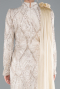 Tenue de Soirée Voilée Longue Dantelle Beige ABU4933