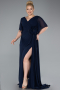 Robe de Soirée Grande Taille Longue Mousseline Bleu Marine ABU4911