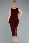 Robe de Soirée Grande Taille Midi Rouge Bordeaux ABK2338