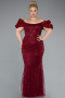 Robe De Fiançailles Grande Taille Perlé Longue Rouge Bordeaux ABU4788