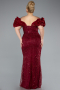 Robe De Fiançailles Grande Taille Perlé Longue Rouge Bordeaux ABU4788