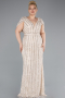 Robe De Fiançailles Grande Taille Longue Dantelle Beige ABU4948