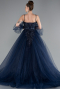 Robe De Fiançailles Grande Taille Longue Bleu Marine ABU3822
