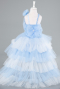 Robe de Soirée Enfants Devant Court Dos Long Bleu clair ABO114