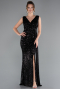 Robe de Soirée Longue Squameuse Noir ABU3201