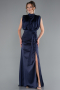 Robe de Soirée Longue Satin Bleu Marine ABU2133