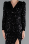 Robe de Soirée Longue Squameuse Noir ABU4329
