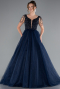 Robe De Fiançailles Grande Taille Longue Bleu Marine ABU5048
