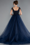 Robe De Fiançailles Grande Taille Longue Bleu Marine ABU5048
