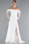 Robe de Soirée Longue Satin Blanc ABU5054