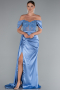 Robe De Soirée Satin Longue Indigo ABU6140